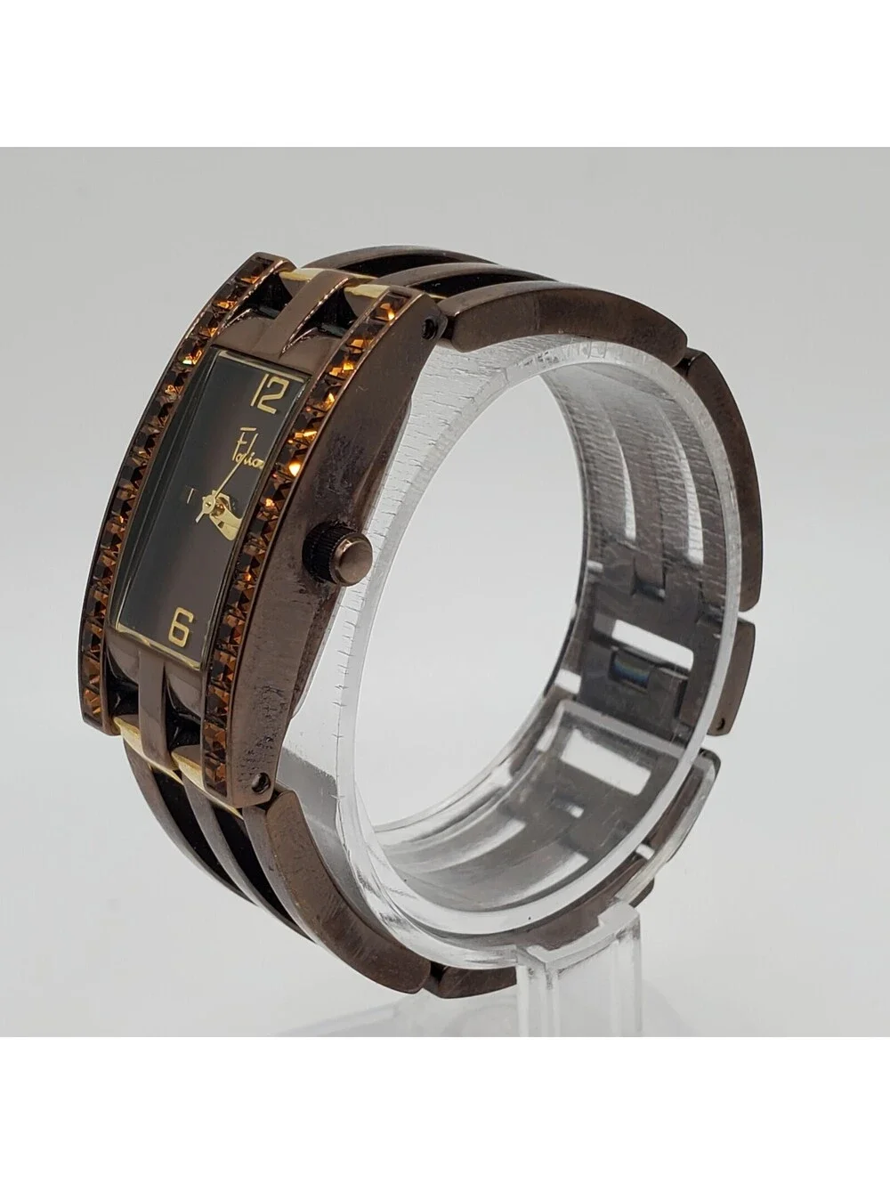 Folio Quartz Watch Womens 17mm Two-Tone Rectangle New Battery